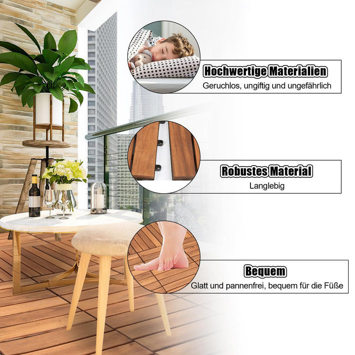 Ansobea Holzfliesen Balkon, Akazienholz 30x30cm Terrassenfliesen 11Stück 1㎡,Terassenboden Aussen,Kli
