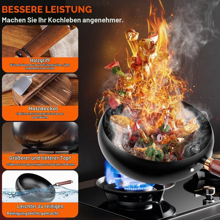 Unbeschichtete Eisenpfanne Geschmiedet, Gusseisenpfanne, Japanische Eisenpfanne, Eisenpfanne, Grosse