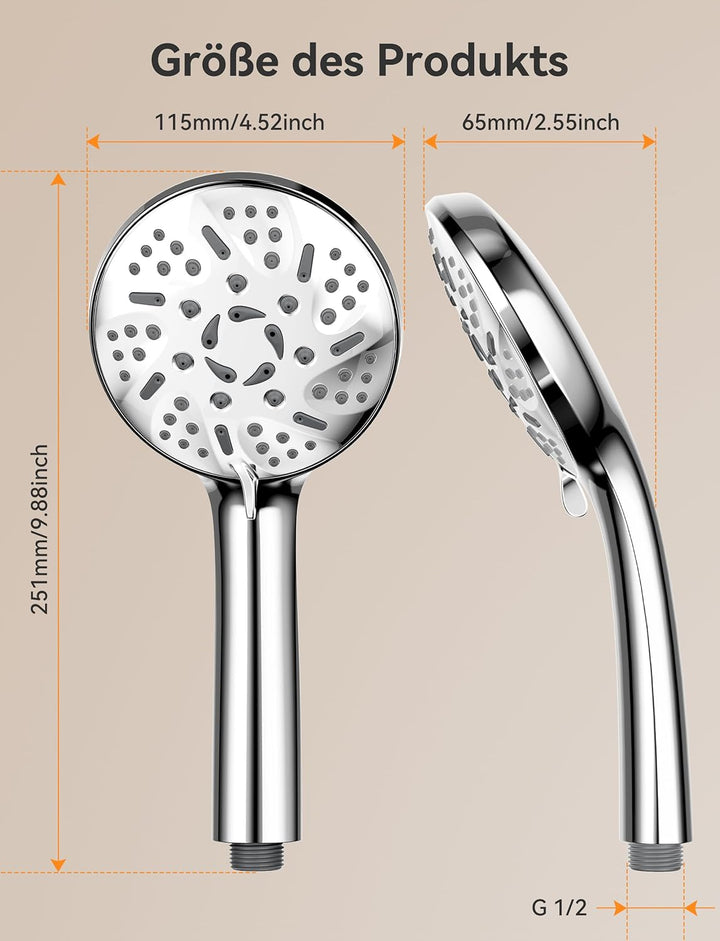 Magichome Duschkopf,Duschkopf Wassersparend 9 Strahlarten, Hochwertige Verchromung Handbrause, Hochd