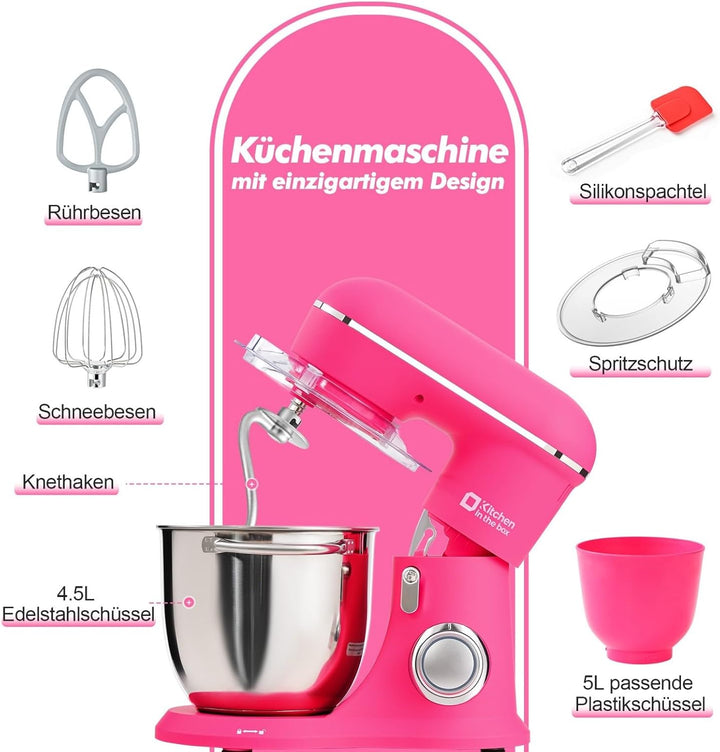 Kitchen in the box Küchenmaschine, 4,5 L & 5 L Knetmaschine, 10+P Geschwindigkeits Teigmaschine mit