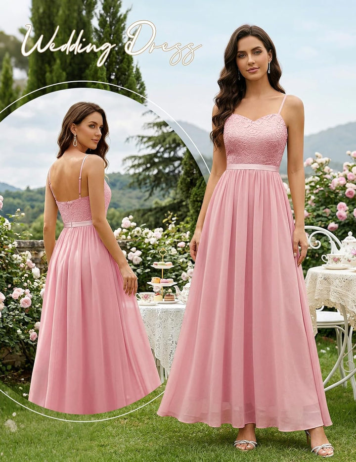 DRESSTELLS Damen Abendkleider Elegant für Hochzeit Brautjungfernkleider Lang Chiffon Brautjungfernkl