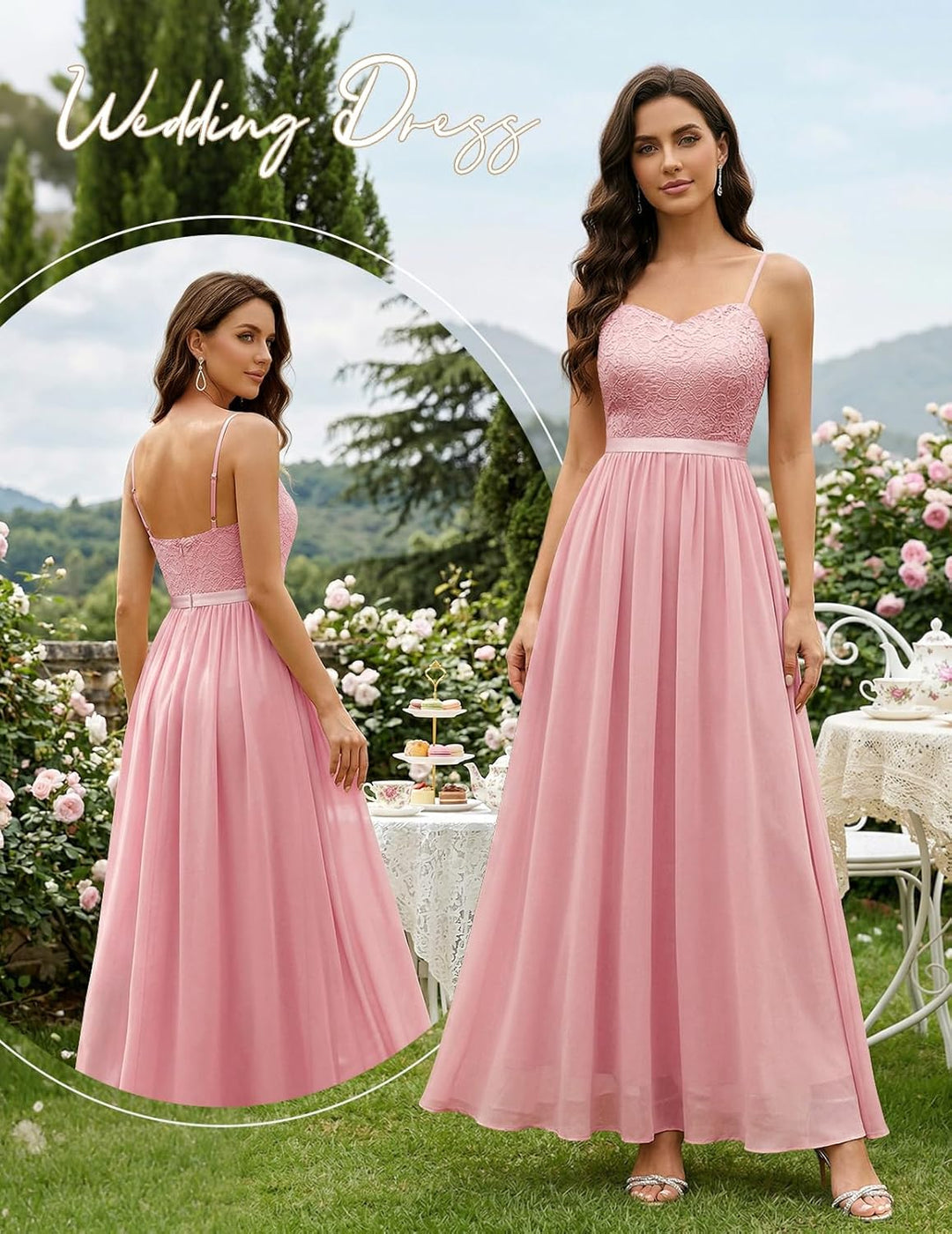 DRESSTELLS Damen Abendkleider Elegant für Hochzeit Brautjungfernkleider Lang Chiffon Brautjungfernkl
