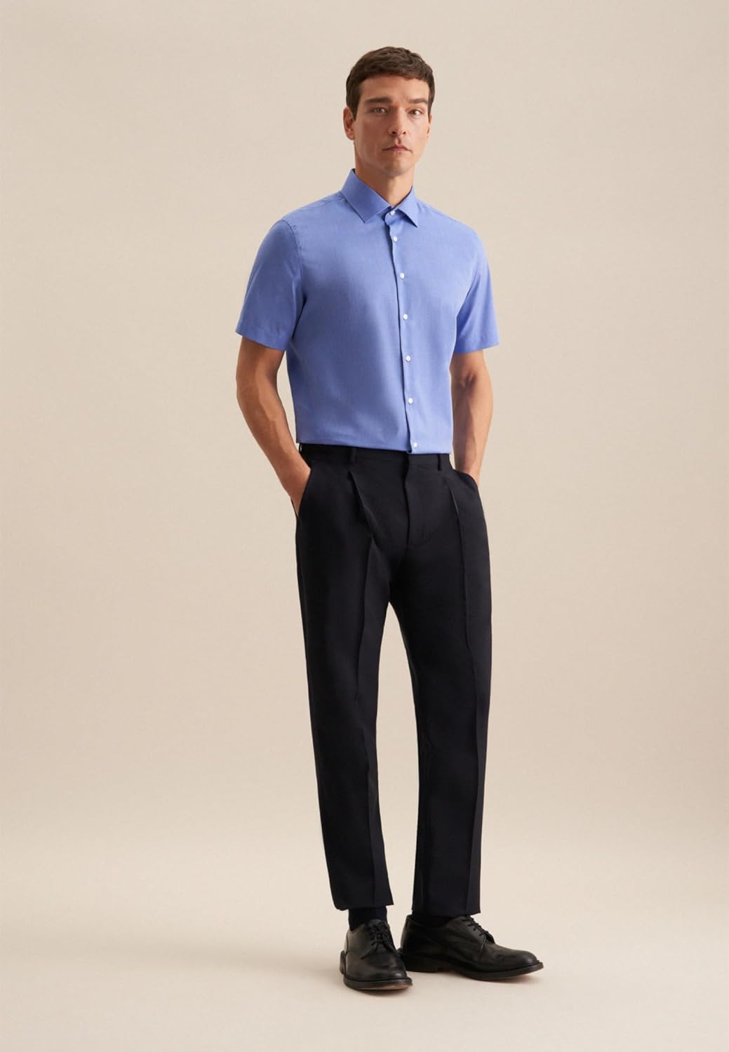 Seidensticker Herren Business Hemd Shaped Fit Kurzarm Businesshemd 37 Blau (Mittelblau 14), 37 Blau