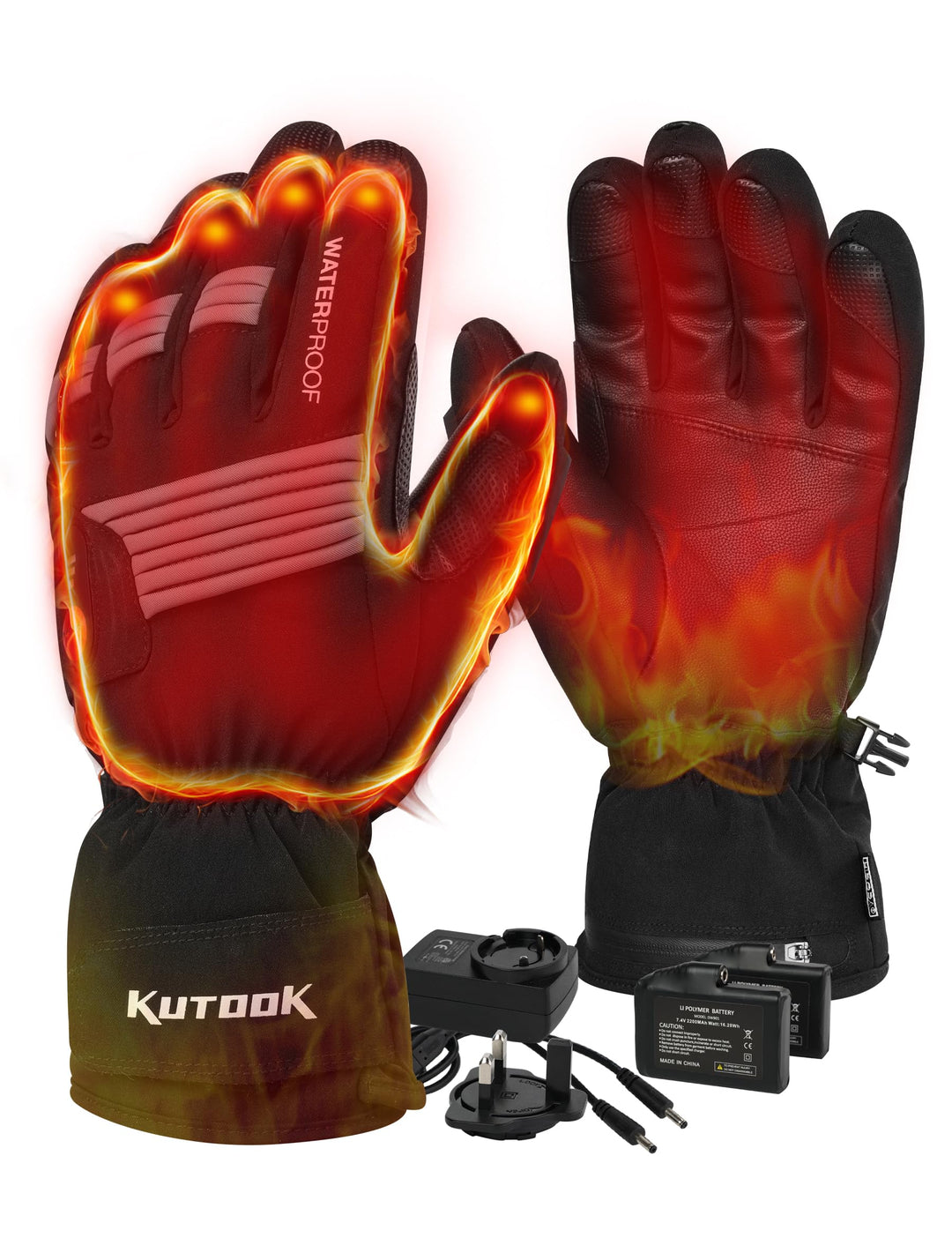 KUTOOK Beheizte Handschuhe Akku Motorrad Fahrrad Winterhandschuhe Wasserdicht Thermo aus Ziegenleder
