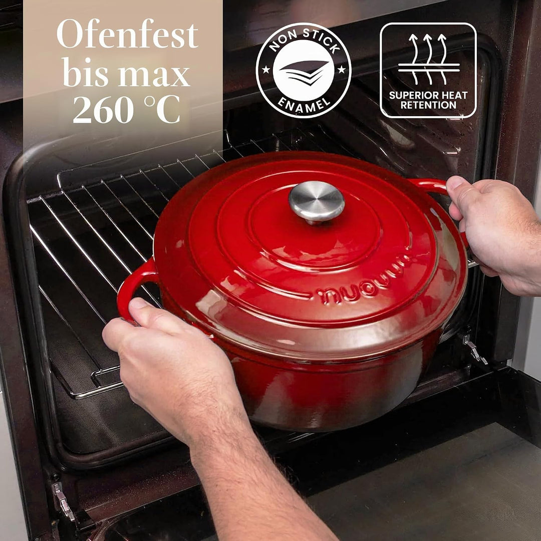 Gusseisen-Topf mit Deckel – Emaille-Schmortopf mit Antihaft, Ofenfest bis 260°C – Robuster Dutch Ove