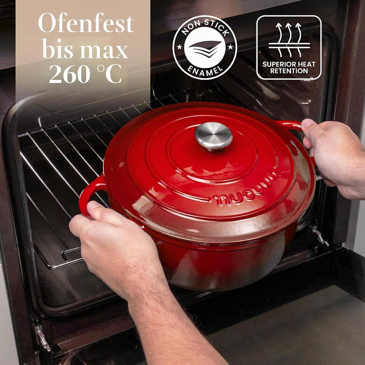 Gusseisen-Topf mit Deckel – Emaille-Schmortopf mit Antihaft, Ofenfest bis 260°C – Robuster Dutch Ove