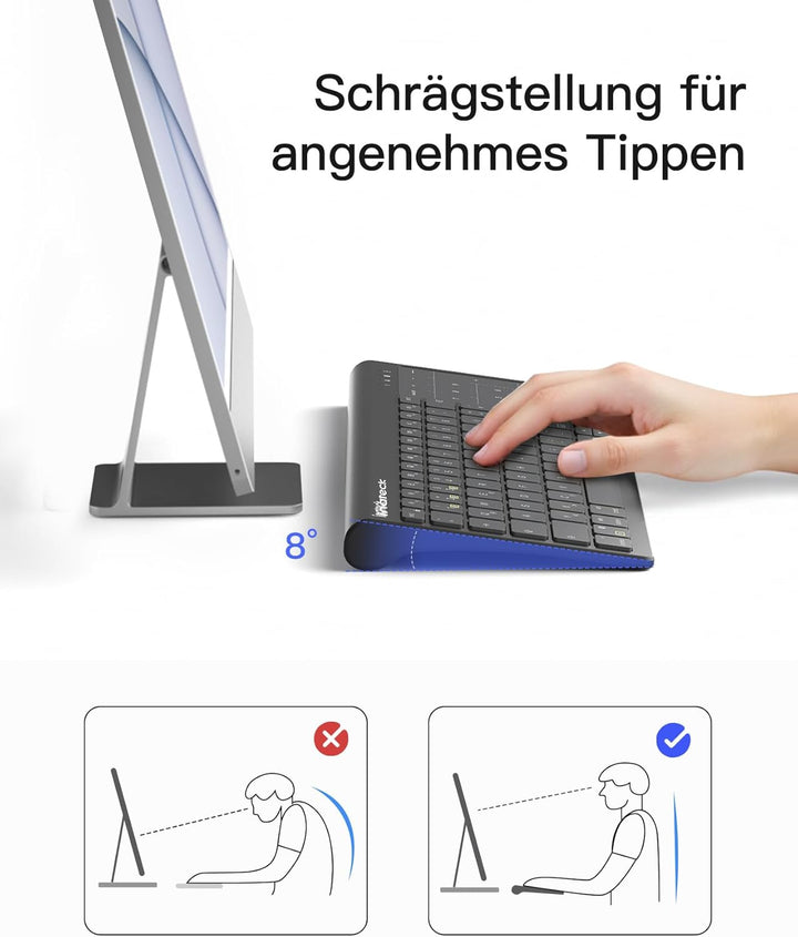 Inateck Tablet Tastatur, 2-IN-1 Ziffernblock&TouchpadVersteckter Ständer, 3 BT-Kanäle, 7-Farben Hint