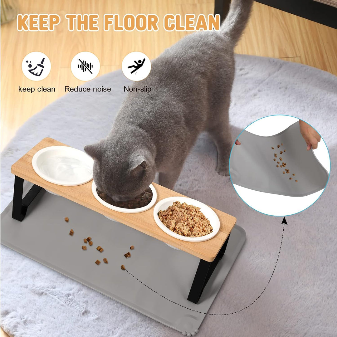 Lannvan Katzennapf Erhöht, 3er Set Futternapf Katze aus Keramik mit Napfunterlage Silikon, Ergonomis
