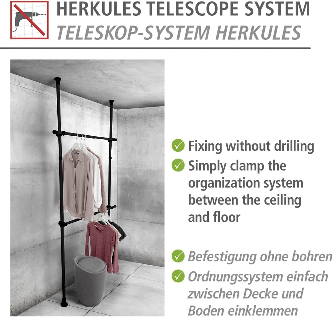 WENKO Kleiderstange Herkules 2er Set, Waagerechte Ergänzungs-Stange zum passenden Teleskop-System, M