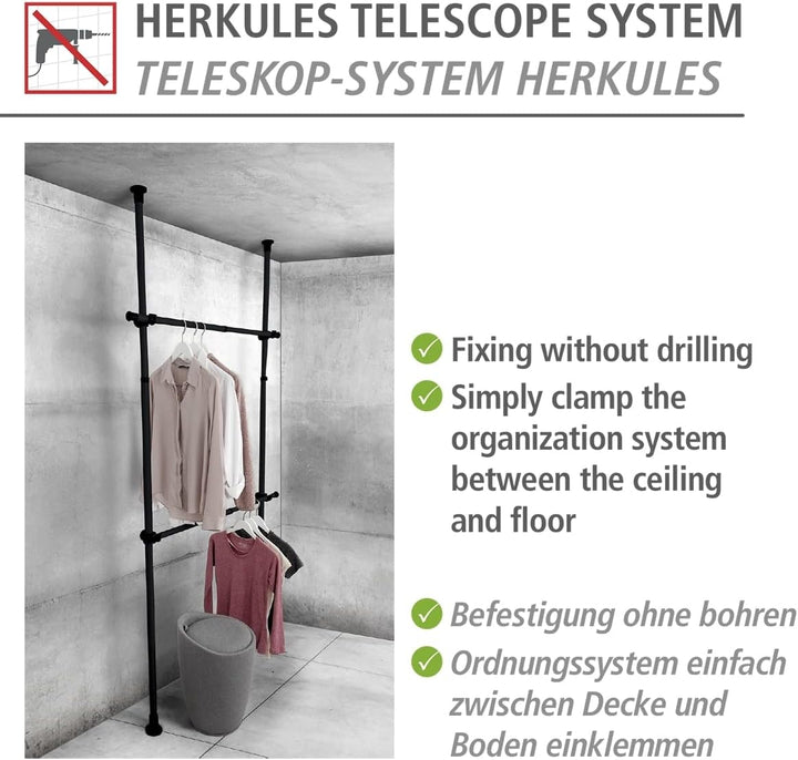 WENKO Kleiderstange Herkules 2er Set, Waagerechte Ergänzungs-Stange zum passenden Teleskop-System, M
