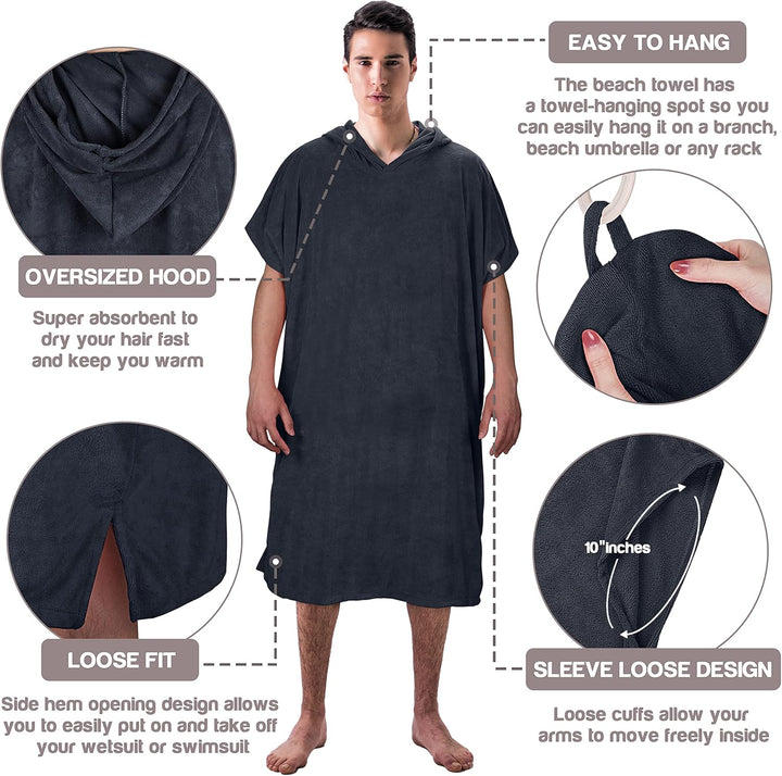 Surf Poncho Hooded Changing Towels Quick Dry Beach Change Robe für Erwachsene Männer Frauen Wasserdi