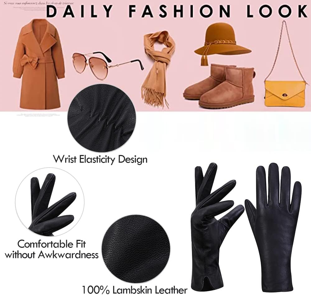 MGGMOKAY Damen Lederhandschuhe Kaschmir gefüttert M Schwarz(thouchscreen), M Schwarz(thouchscreen)