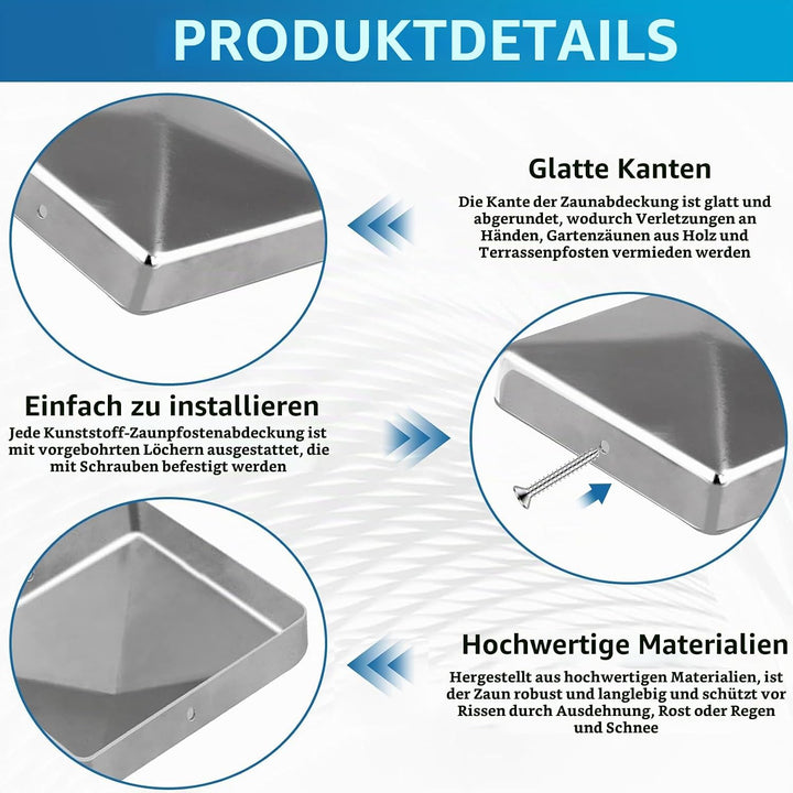 8 Stück Pfostenkappen, 9x9cm Pfostenabdeckung aus Metall Pyramidenform Zaunpfosten Kappen für Holzpf