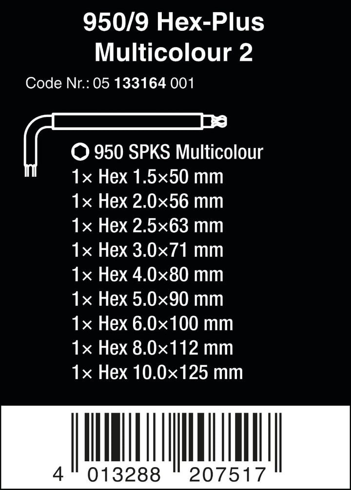 Wera Winkelschlüsselsatz 967 SPKL/9 TORX® BO Multicolour, BlackLaser, 9-teilig, 05073599001 & 051331