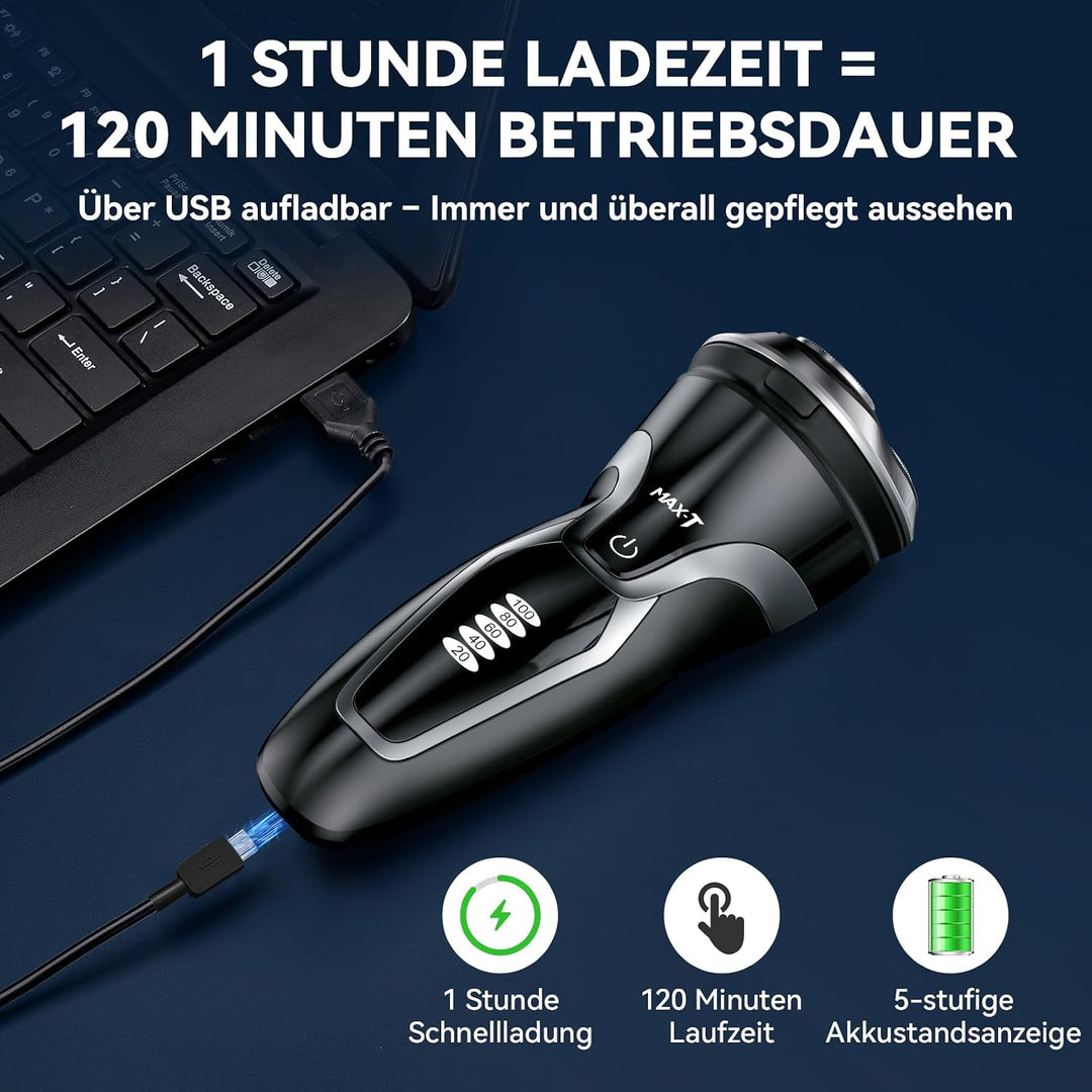 MAX-T Rasierer Herren Elektrisch Nass und Trocken, 3D ProSkin IPX7 Wasserdicht Elektrorasierer mit P