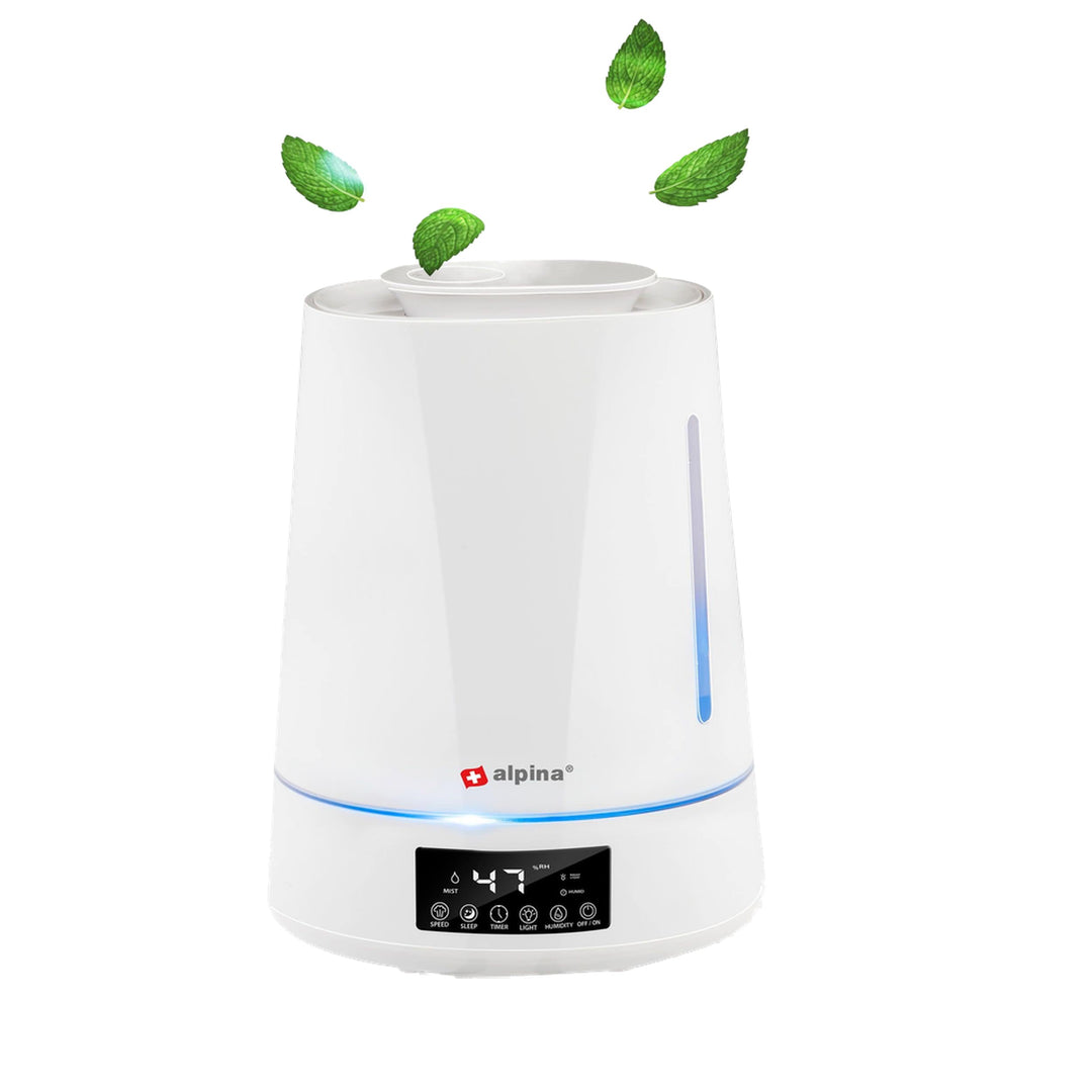 JUNG ALPINA Luftbefeuchter 4,3L Wassertank weiss, mit Fernbedienung, Aroma Diffuser Raumbefeuchter f