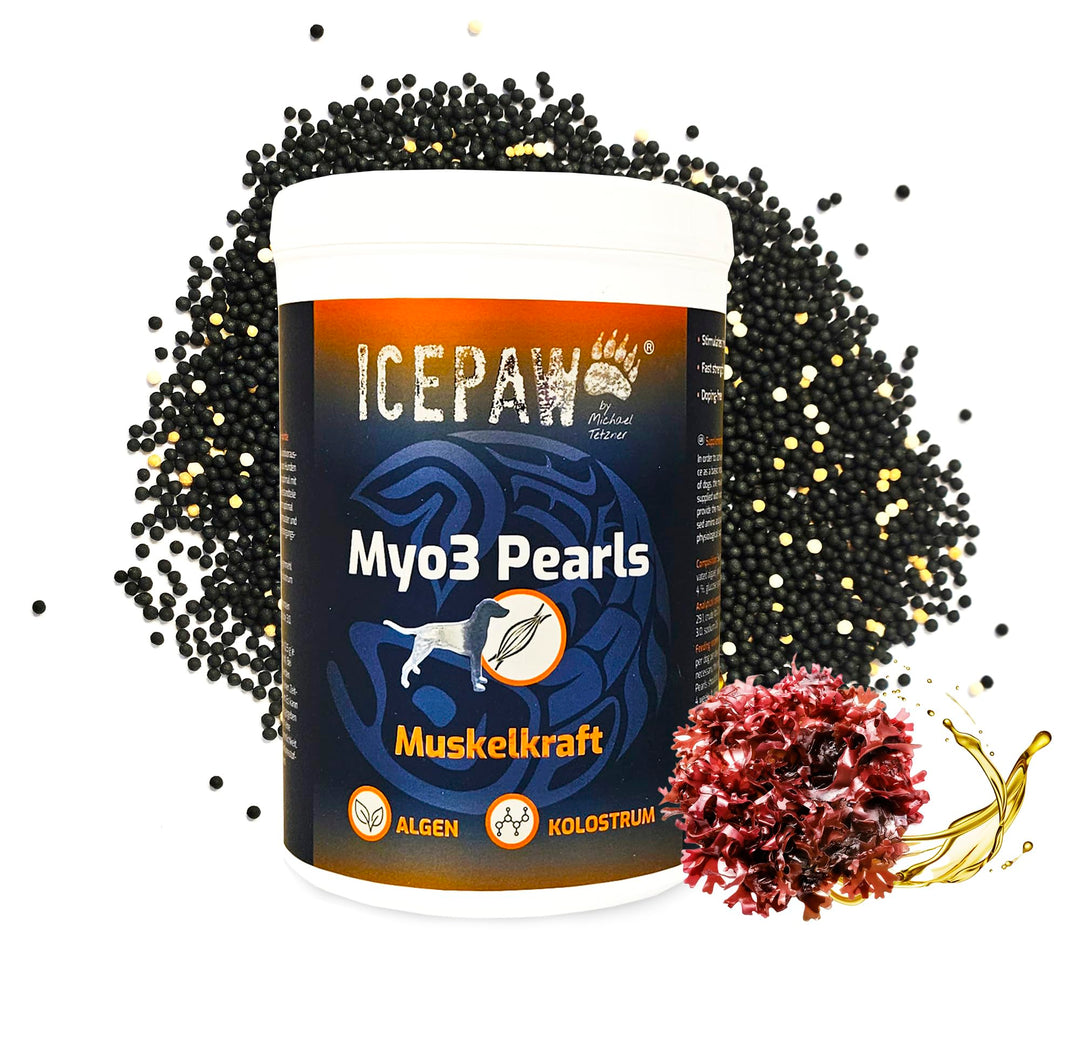 ICEPAW Myo3 Pearls I 700 g I optimale Nährstoffversorgung der Muskulatur I für Sporthunde I Kolostru