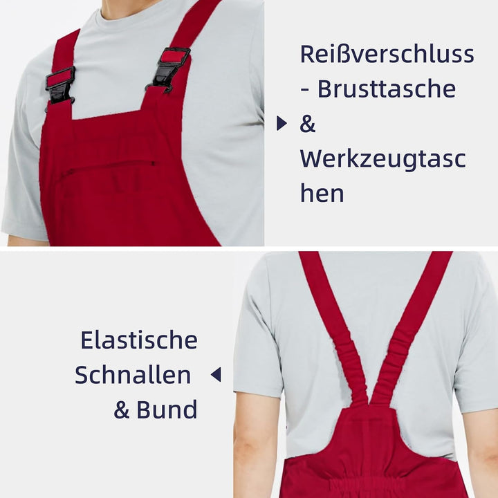 WORK IDEA Arbeits-Latzhose für Männer Multi Pocket Technology Herren Arbeitslatzhose S Rot, S Rot