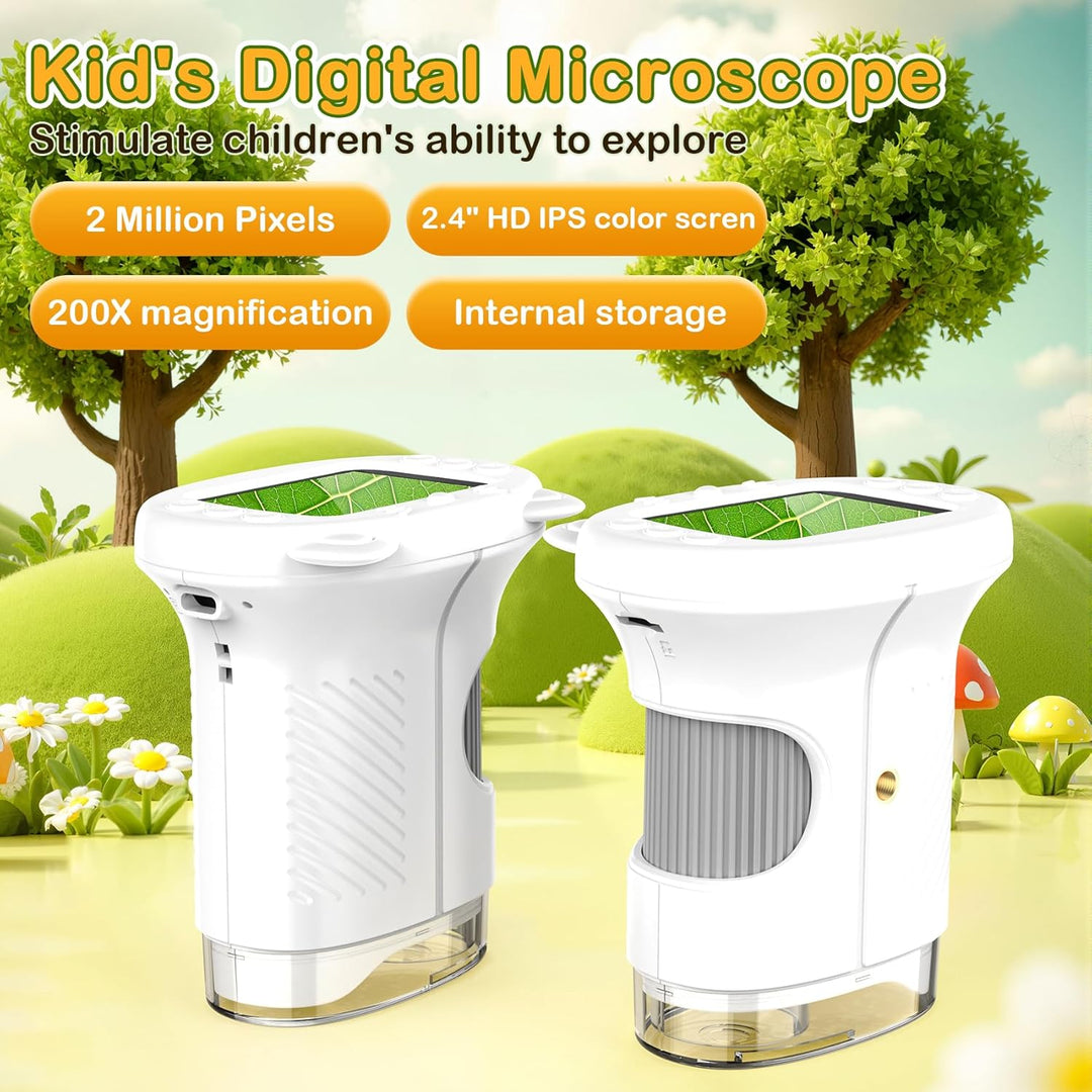Digitales Mikroskop für Kinder,Hand Mikroskop Digital mit 2.4 Zoll Bildschirm 200x Taschenmikroskop,