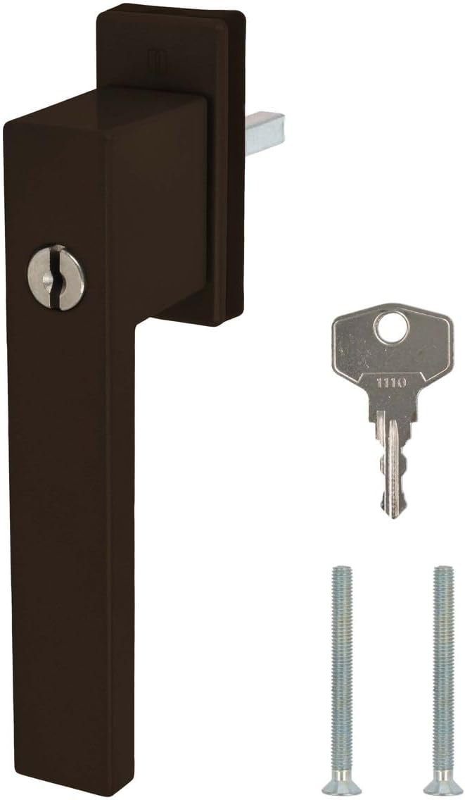 Design Aluminium Fenstergriff Dublin abschliessbar - pulverbeschichtet, Farbe:Dunkelbraun RAL 8077,