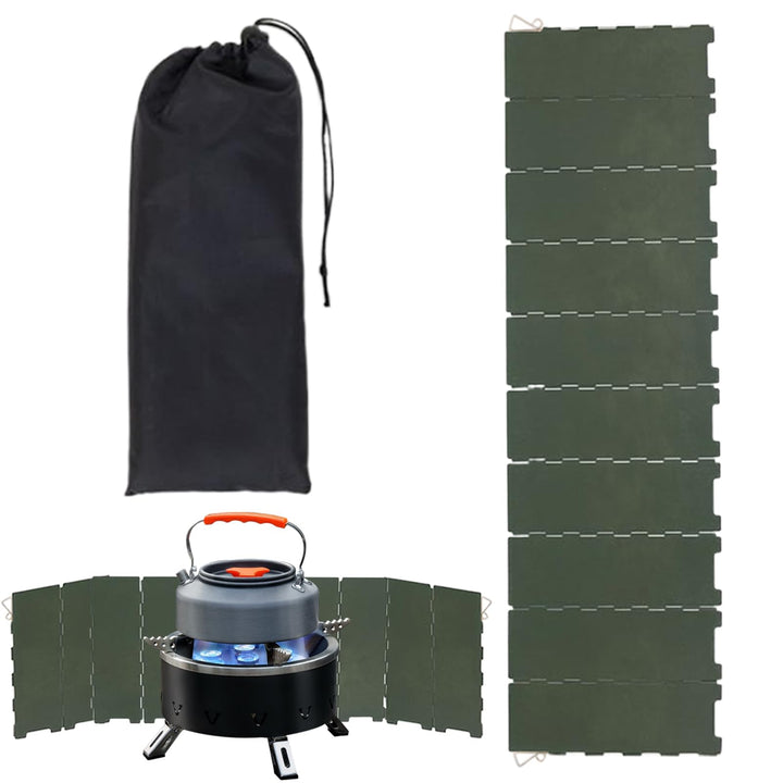 Windschutz für Campingkocher – Faltbarer 10-Panel-Metallofen Windblocker | Leichtes Grillzubehör mit