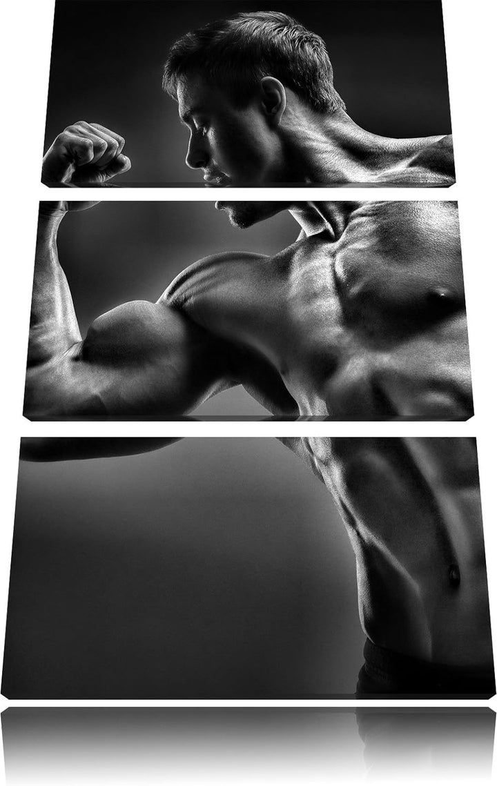 Pixxprint Starker Bodybuilder als Leinwandbild/Grösse: 3 Teilig (120x80) cm/Wandbild/Kunstdruck/fert