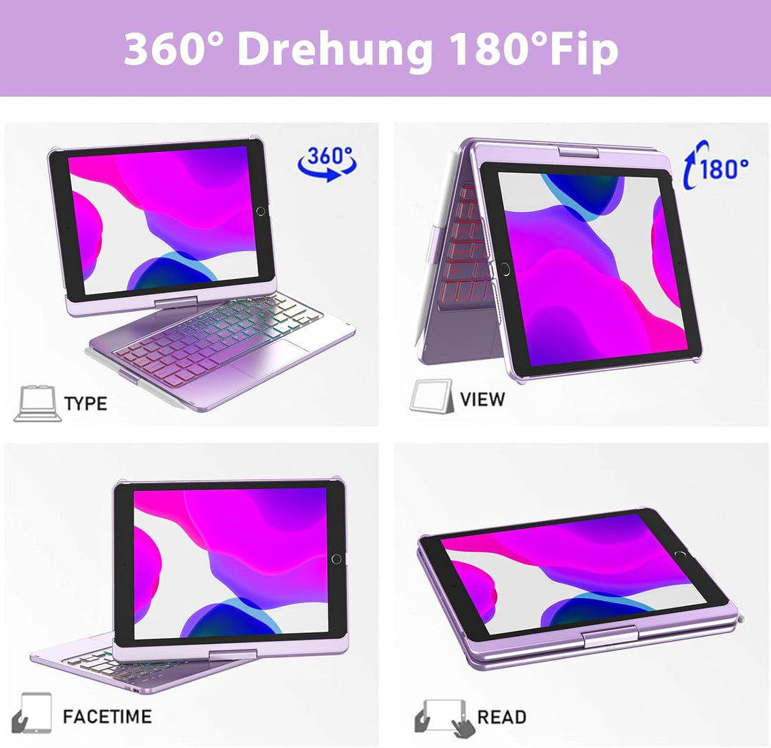 Tastatur Hülle für iPad 10.2 Zoll,für iPad 9/8/7 Generation Hülle,360° Touchpad Flip Hartschale Slim