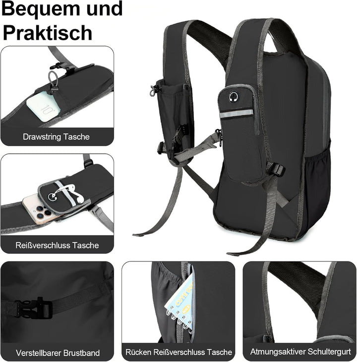 UtiaMiaoGonGo 15L Wanderrucksack Kleiner Damen Herren Leichter Faltbarer Daypack Tagesrucksack Trekk