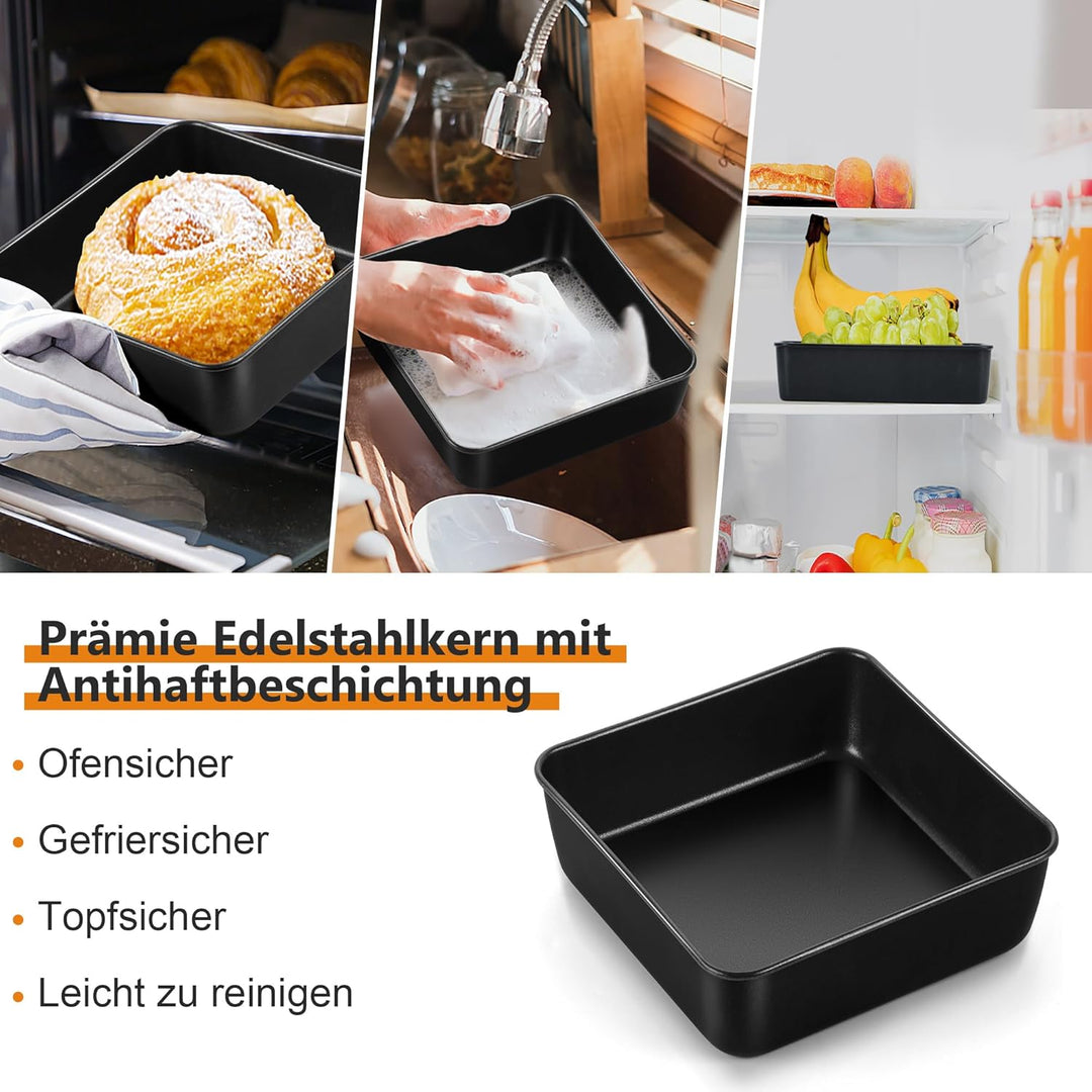 TEAMFAR Quadratisch Auflaufform 2er Set, Edelstahl Brownie Kuchenform Eckig mit Antihaftbeschichtet,
