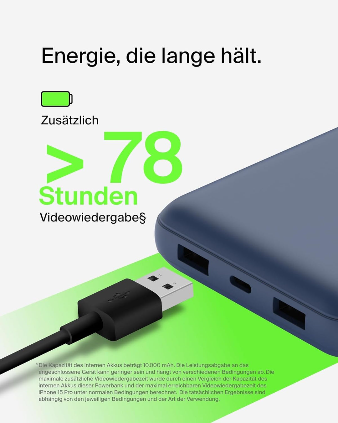 Belkin tragbares USB-C-Ladegerät, 20.000 mAh, 20K Powerbank mit USB-C-Ein-/Ausgang und 2 USB-A-Ansch