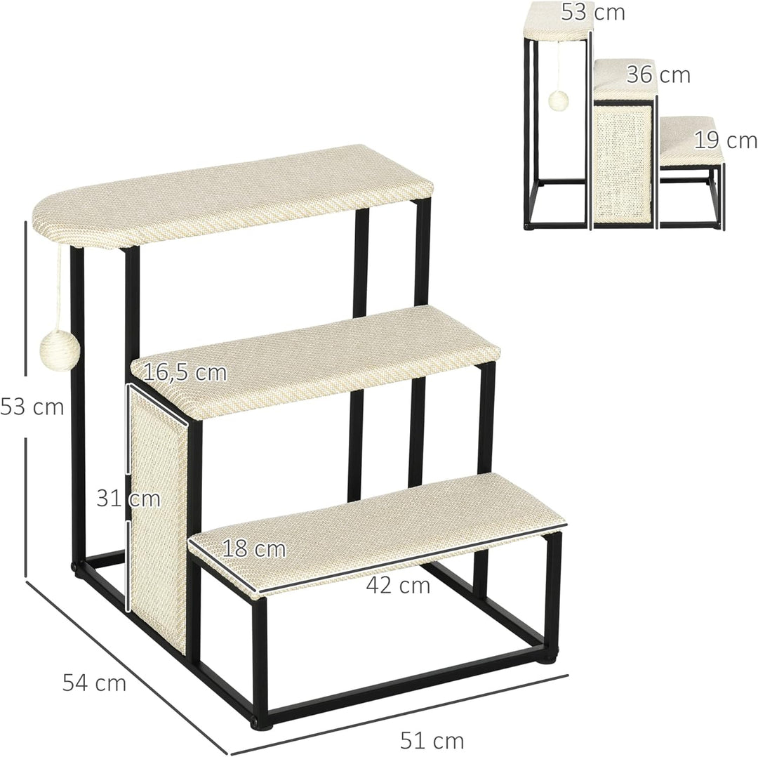 PawHut Hundetreppe 3 Stufen 53 cm Hoch Haustiertreppe für Katzen bis zu 6 kg Katzentreppe Hunderampe