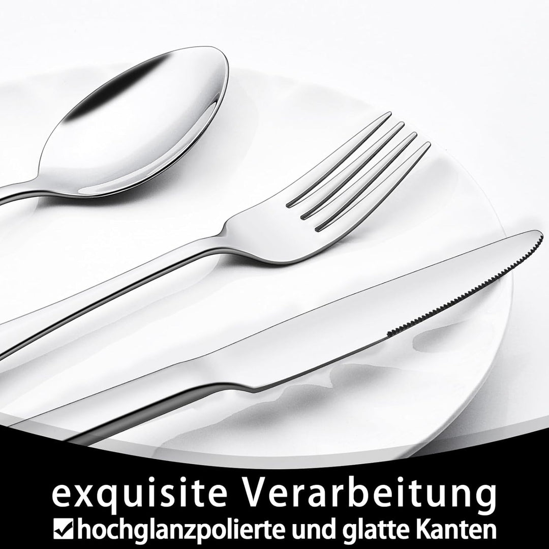 Besteck Set 6 Personen, 30 teilig Edelstahl Besteckset, Essbesteck Set mit Messer Gabel Löffel, Hoch