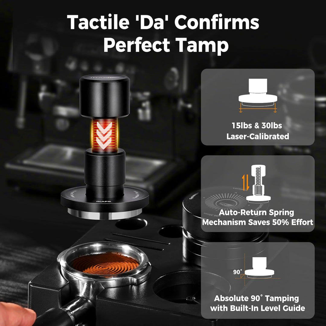 IKAPE 51 mm V6 Impact Espresso-Tamper mit akustischem Feedback, austauschbare Federn (15 lb / 30 lb)
