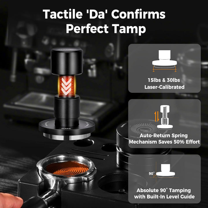 IKAPE 51 mm V6 Impact Espresso-Tamper mit akustischem Feedback, austauschbare Federn (15 lb / 30 lb)