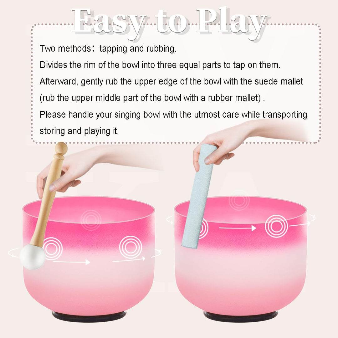 KVKA Kristall-Klangschalen Set, 7-12 inch 432Hz Pink-white-Pink Chakra Sound Healing Klangschalen fü