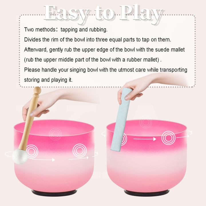 KVKA Kristall-Klangschalen Set, 7-12 inch 432Hz Pink-white-Pink Chakra Sound Healing Klangschalen fü
