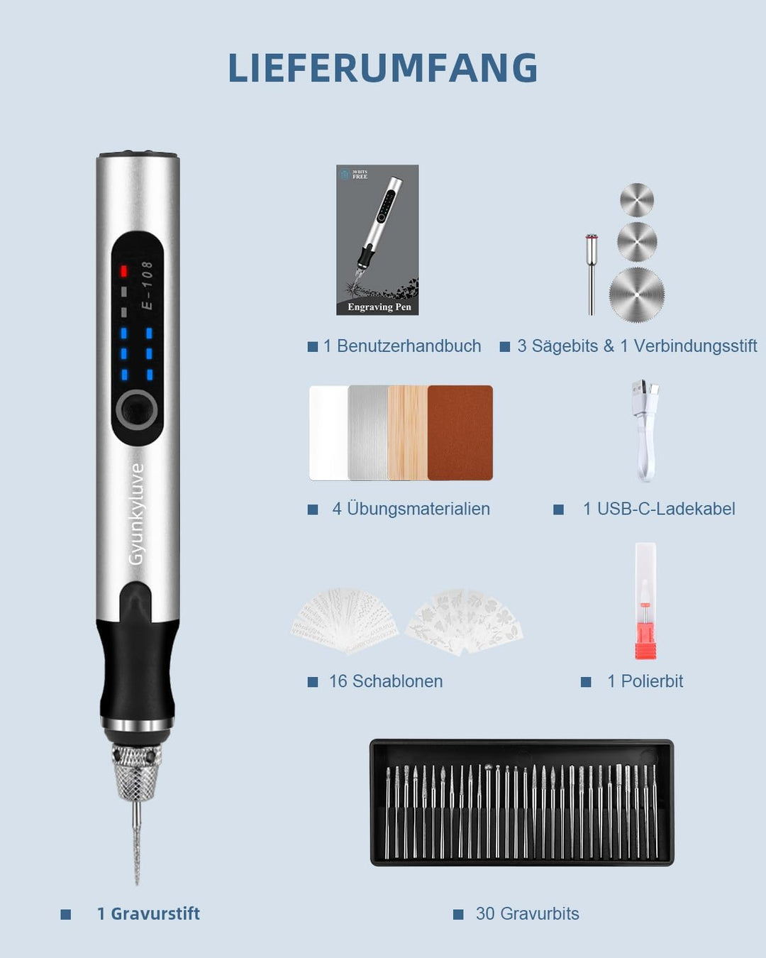 Elektrischer Gravierstift mit 50+ Teilen &amp; 3 Einstellbaren Geschwindigkeiten, Mini Gravur Stift Grav