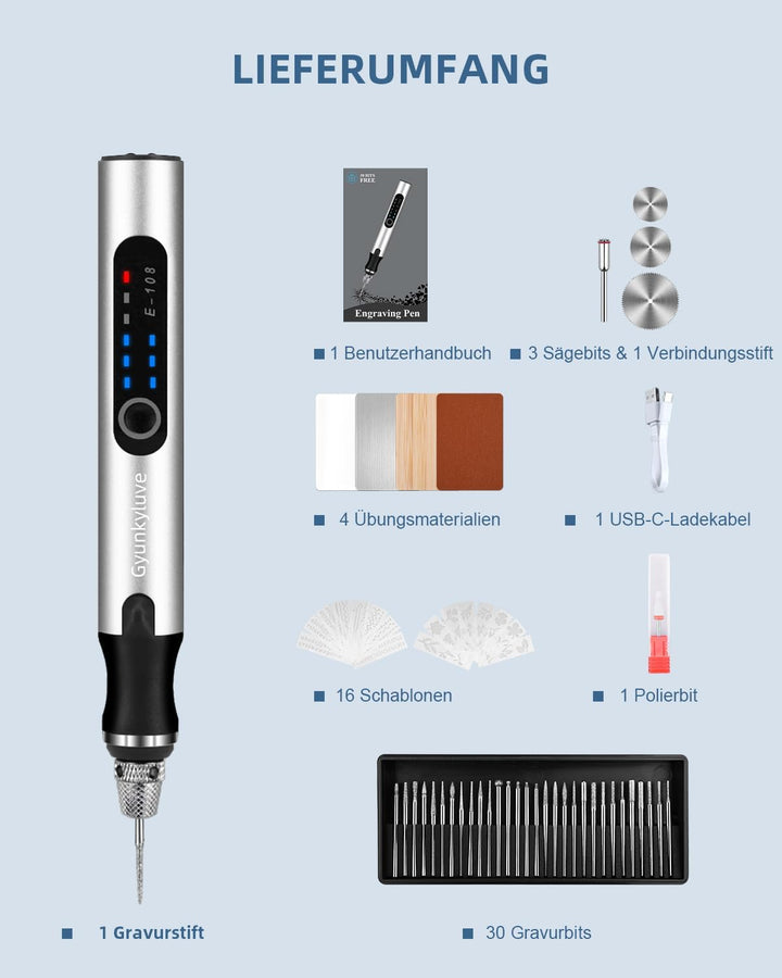 Elektrischer Gravierstift mit 50+ Teilen &amp; 3 Einstellbaren Geschwindigkeiten, Mini Gravur Stift Grav