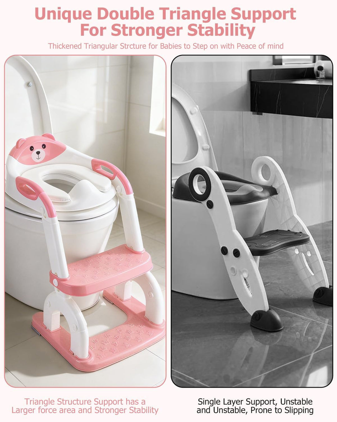 Toilettensitz Kinder mit Treppe,2in1 Höhenverstellbar Faltbarer Toilettensitz Kinder mit Gepolsterte
