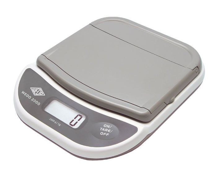 Wedo 502000 Elektronische Brief- und Päckchenwaage (mit Klappteller 2000g/1g) weiss/grau