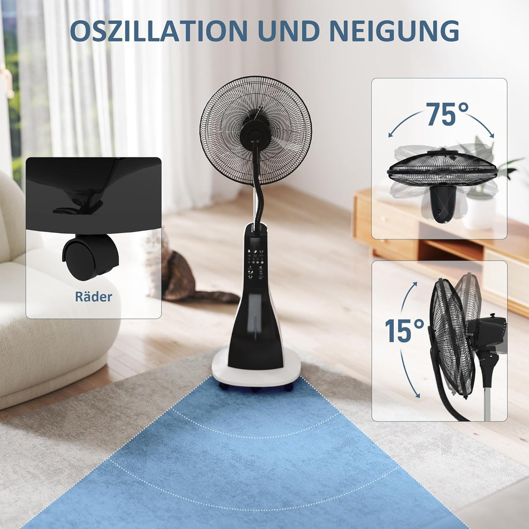 HOMCOM Ventilator mit Wasserkühlung, Standventilator mit Sprühnebel, Fernbedienung, Timerfunktion, o