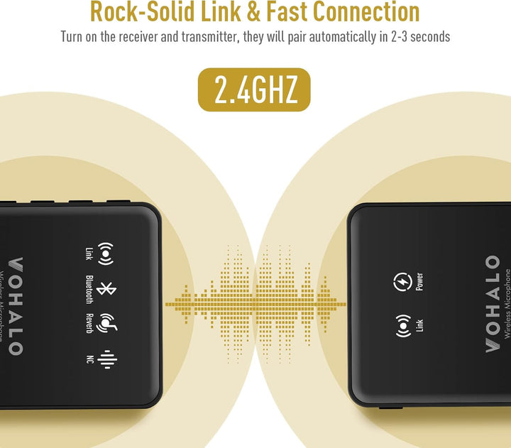 VOHALO Lavalier Mikrofon Wireless mit Echtzeitüberwachung Audio Ducking Begleitung Reverb Stummschal
