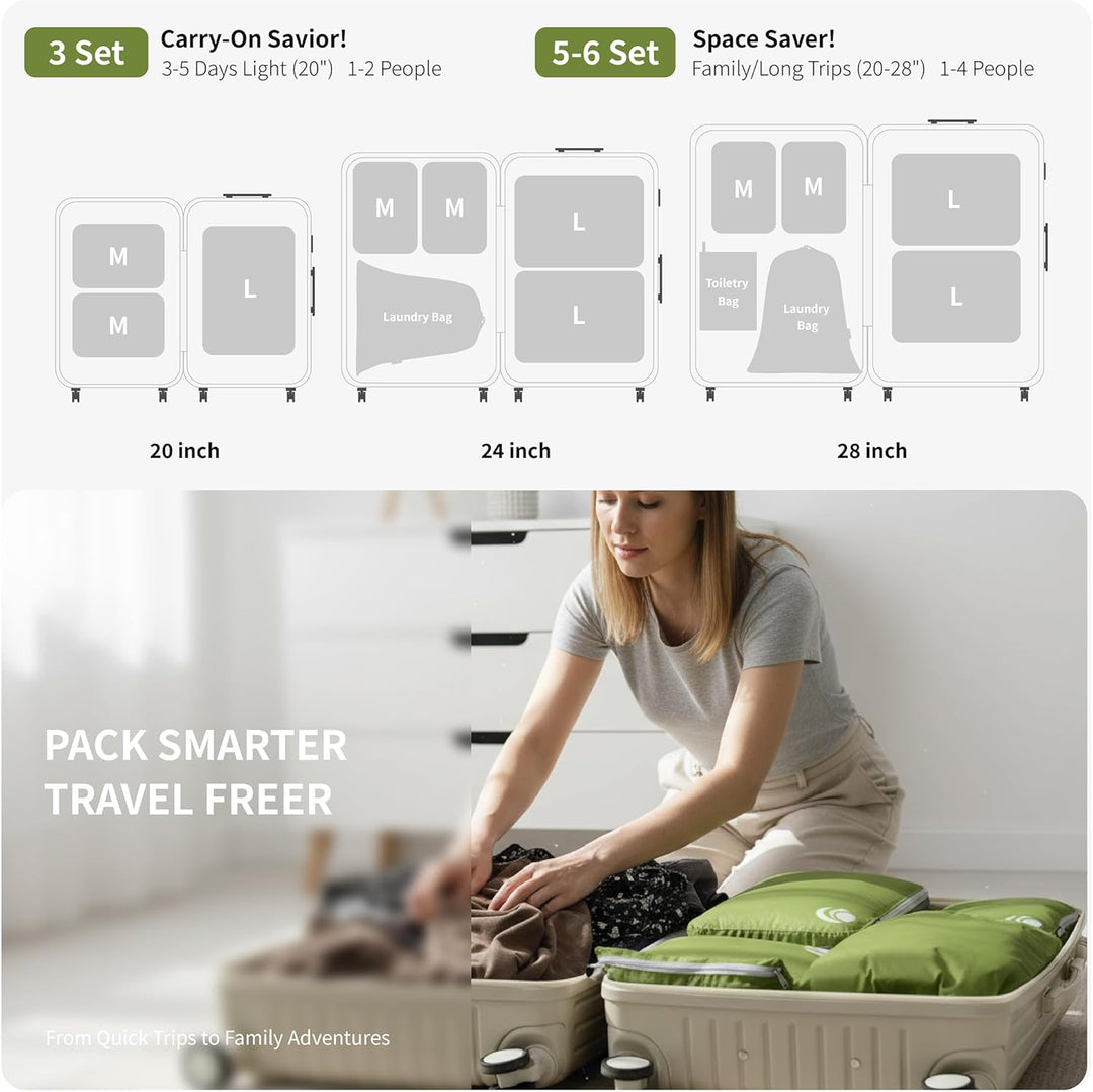 Cipway Kompressions-Packwürfel-Set, ultraleicht, erweiterbar, Reise-Organizer für Handgepäck (grün,