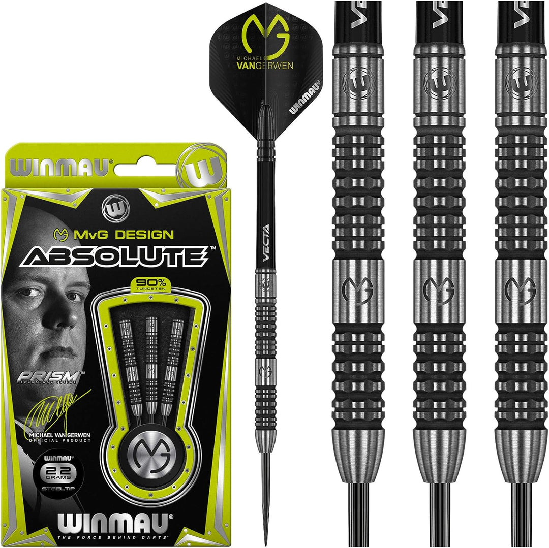 WINMAU Michael Van Gerwen MvG Absolute 22g Profi Wolfram Steeltip Dartpfeile Set mit Flights und Sch