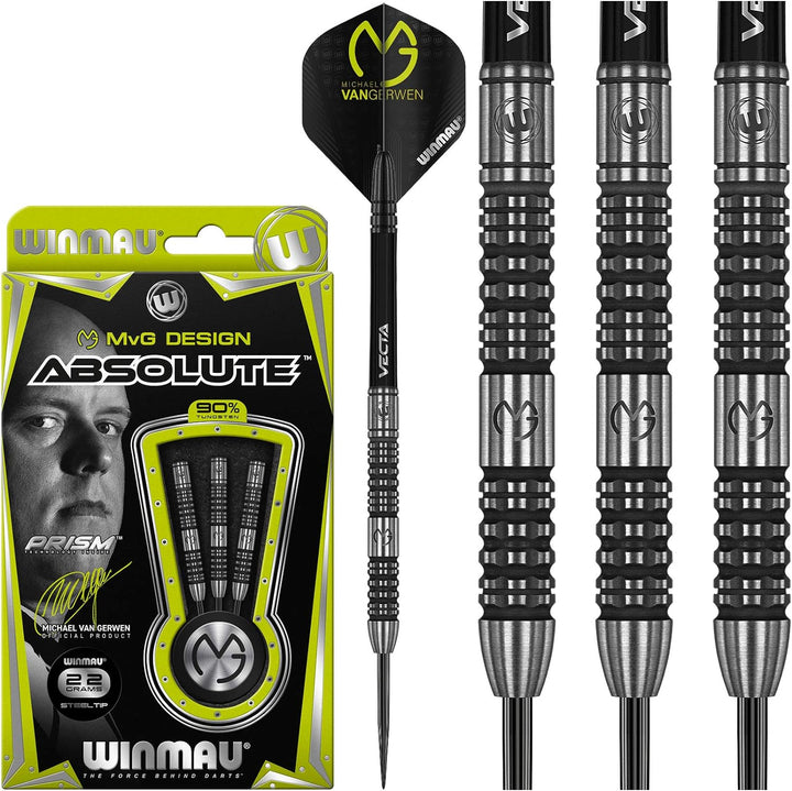 WINMAU Michael Van Gerwen MvG Absolute 22g Profi Wolfram Steeltip Dartpfeile Set mit Flights und Sch