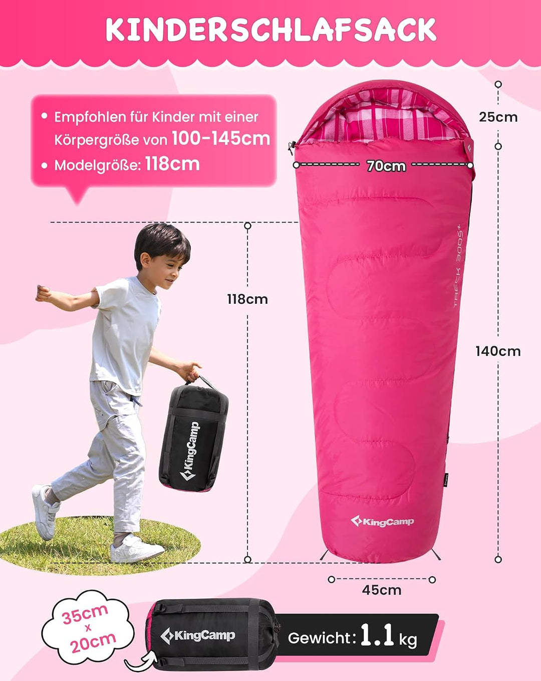 KingCamp Schlafsack Kinder aus Baumwoll-Flannel für 100-145cm | Mumienschlafsack für Kinder 10-12 Ja