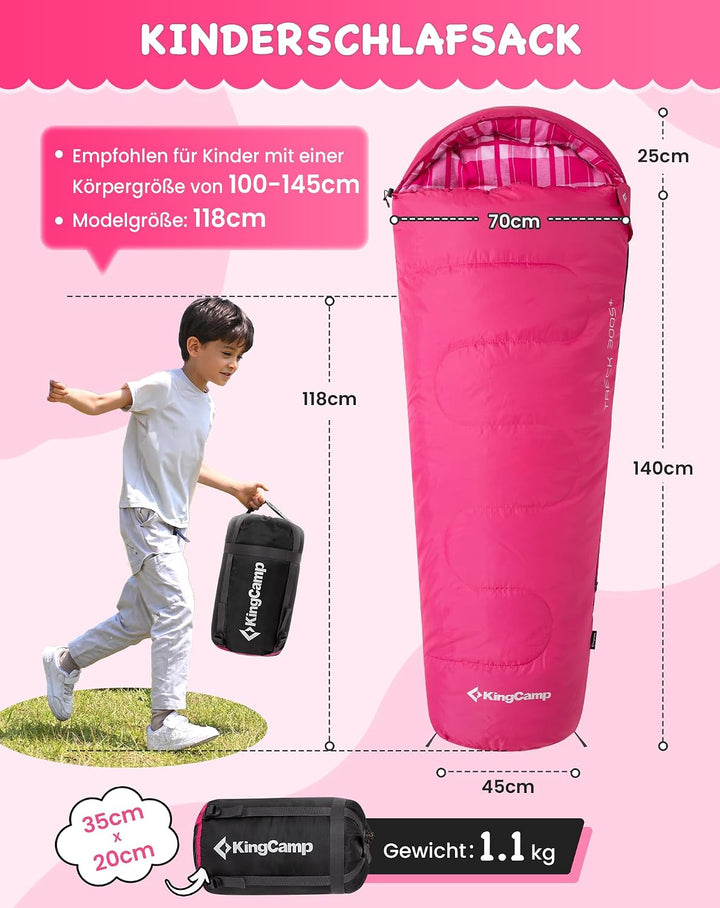 KingCamp Schlafsack Kinder aus Baumwoll-Flannel für 100-145cm | Mumienschlafsack für Kinder 10-12 Ja