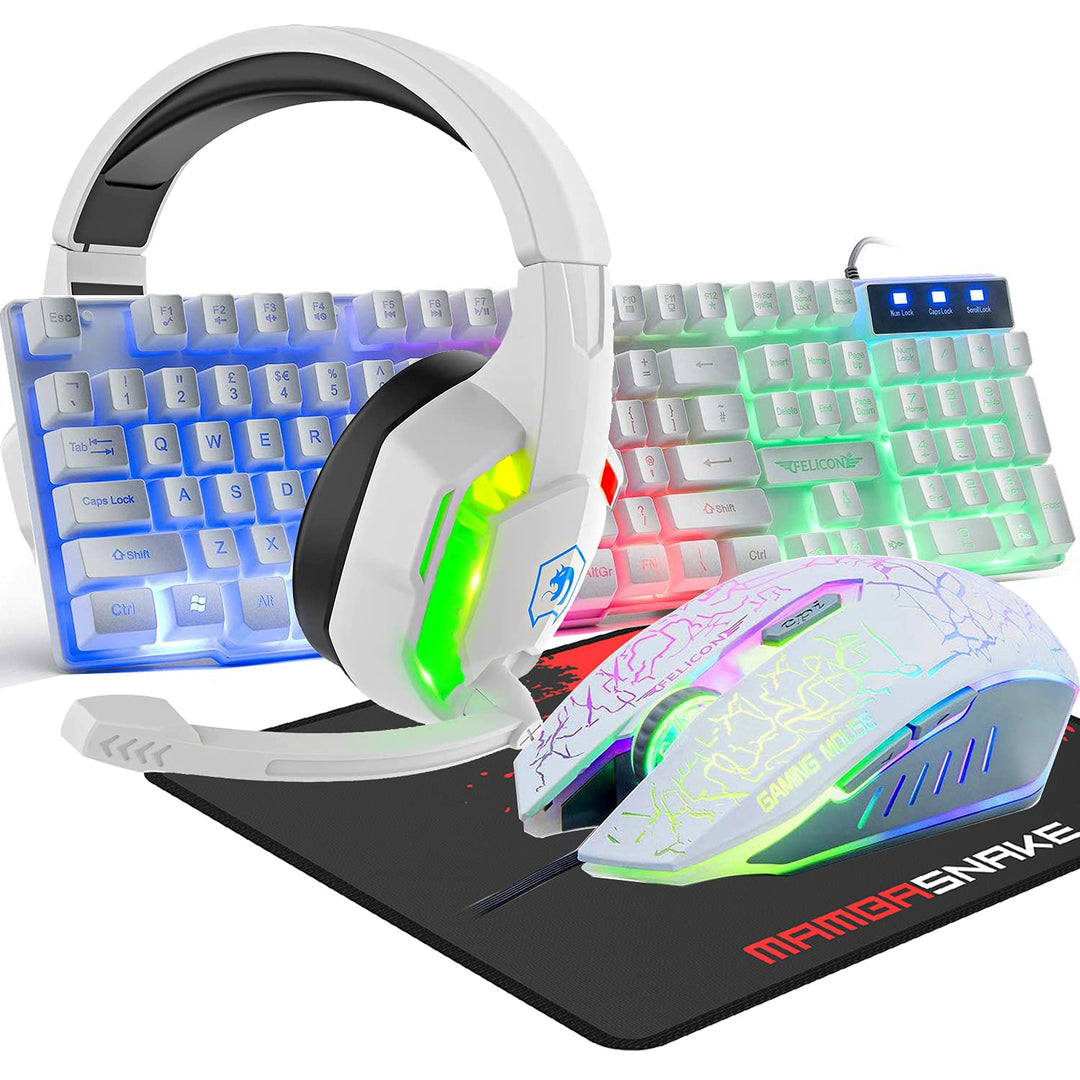 Gaming-Tastatur mit Kabel, 104 Tasten, 3D-Stereo-Gaming-Headset, Combo mit Multi-RGB-Hintergrundbele