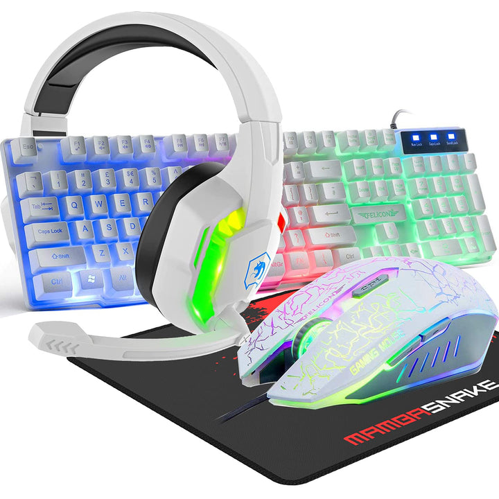 Gaming-Tastatur mit Kabel, 104 Tasten, 3D-Stereo-Gaming-Headset, Combo mit Multi-RGB-Hintergrundbele