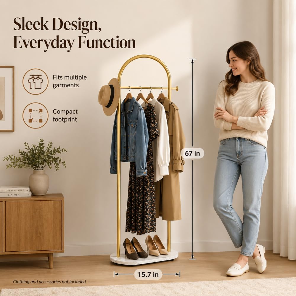 Small Clothes Rail Kleiderständer mit Marmorsockel, Heavy Duty Coat Rail Freistehend für Schlafzimme